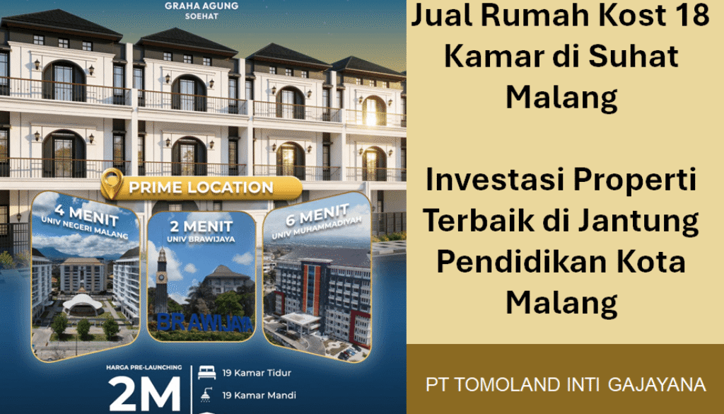 Dijual Rumah Kost 18 Kamar di Suhat Malang, Siap Pakai & Langsung Untung Hingga 456 Juta