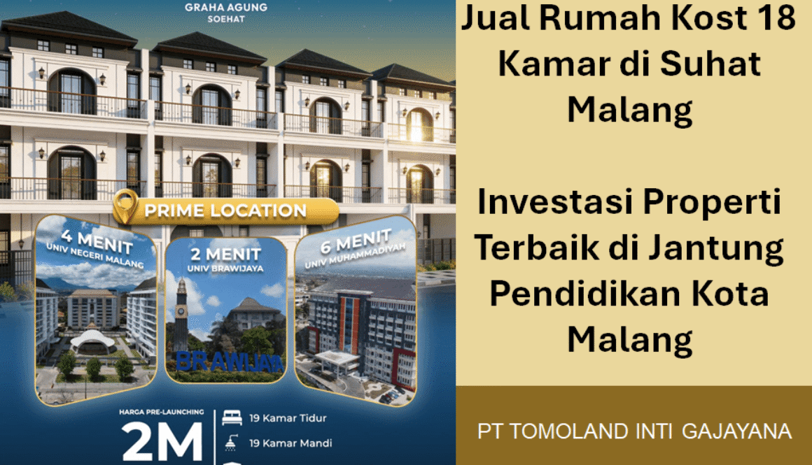 Dijual Rumah Kost 18 Kamar di Suhat Malang, Siap Pakai & Langsung Untung Hingga 456 Juta